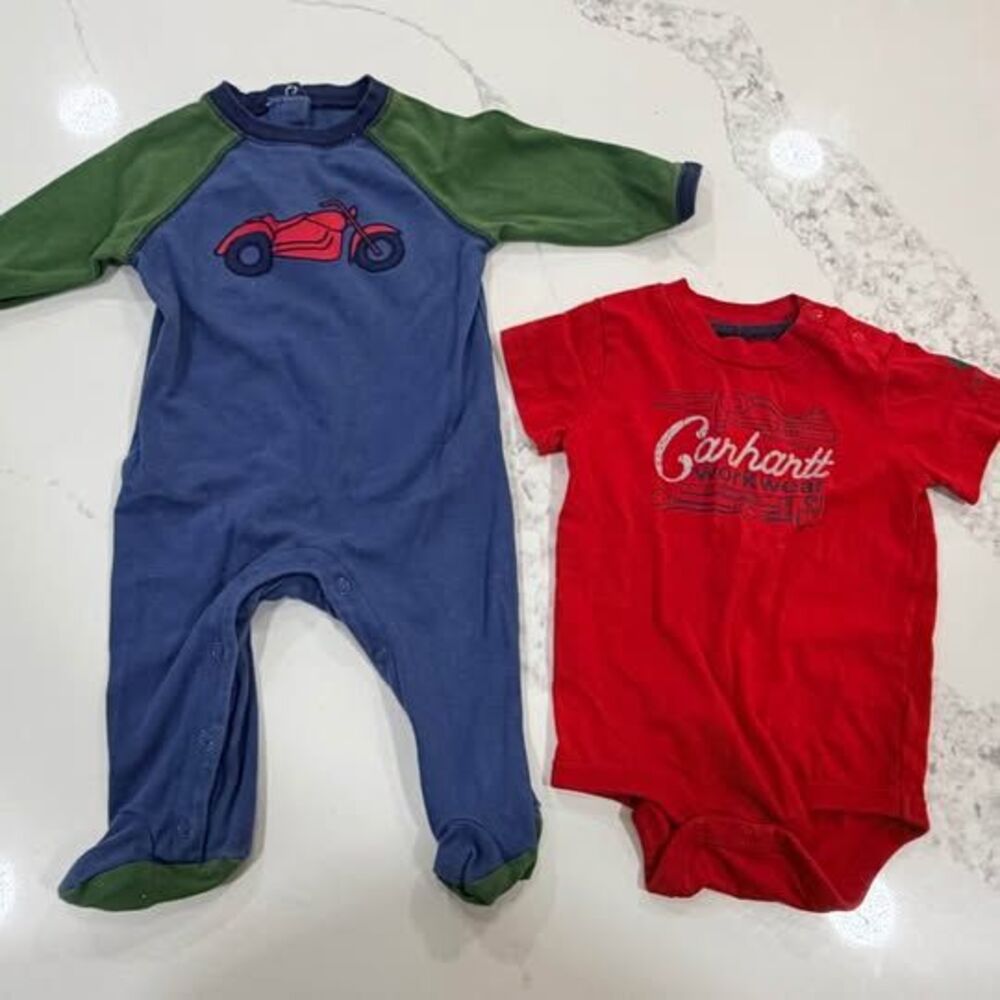 Baby Onesies Bundle, 6M + 9M, Carhartt + DwellStudio, GUC,